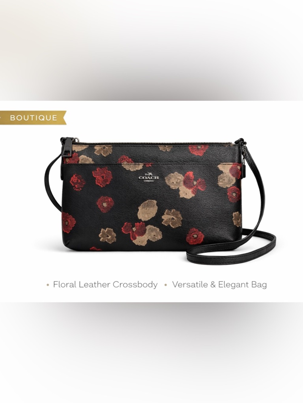 🌸 COACH Floral Leather Crossbody Bag Black Romantic FLORAL Print